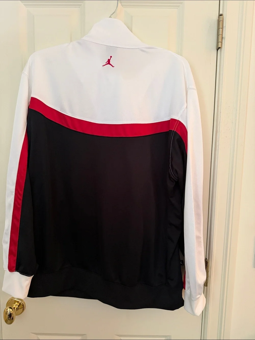Jordan Men’s White Black and Red Colorblock Performance Jacket